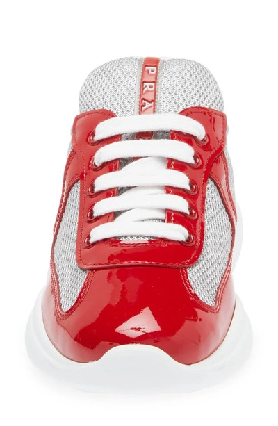 Prada America's Cup Vernice Patent Runner Sneakers In Red
