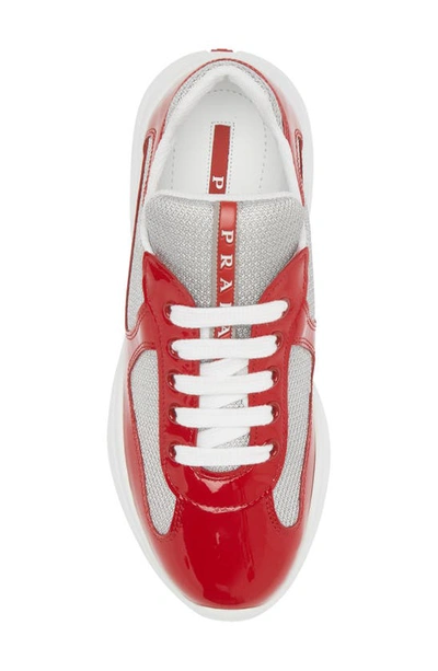 Prada America's Cup Vernice Patent Runner Sneakers In Red