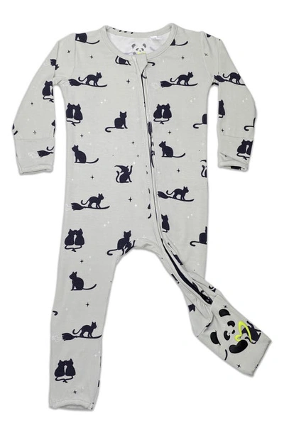 Shop Bellabu Bear Kids' Black Cat Convertible Footie Fitted One-piece Pajamas In Grey