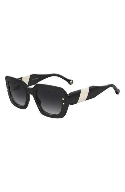 Shop Carolina Herrera 52mm Rectangular Sunglasses In Black White/ Grey Shaded