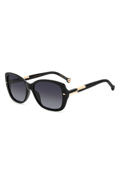 Shop Carolina Herrera 56mm Round Sunglasses In Black Nude/ Grey Shaded