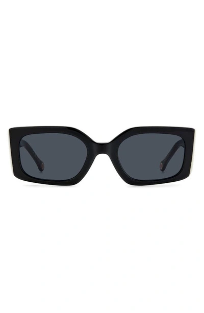 Shop Carolina Herrera 53mm Rectangular Sunglasses In Black White/ Grey