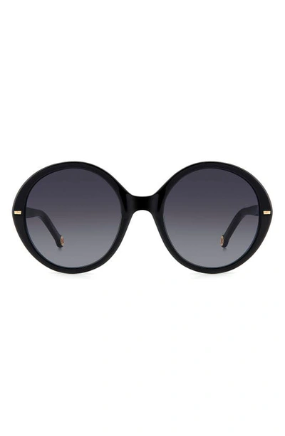 Shop Carolina Herrera 55mm Round Sunglasses In Black White/ Grey Shaded