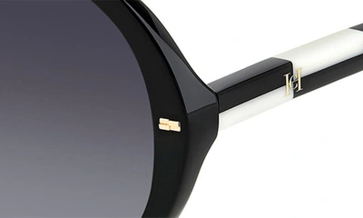 Shop Carolina Herrera 55mm Round Sunglasses In Black White/ Grey Shaded