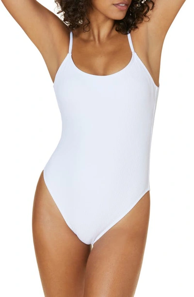 Shop Andie Laguna Low Back Ribbed One-piece Swimsuit In White
