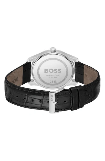 Shop Hugo Boss Principle Leather Strap Watch, 44mm In Black