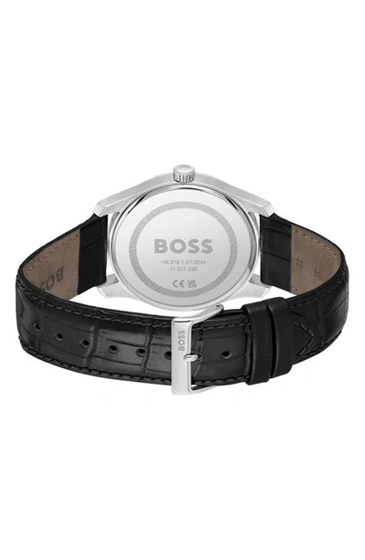 Hugo Boss Men Principle Quartz Basic Calendar Black Leather Watch 41mm In Black