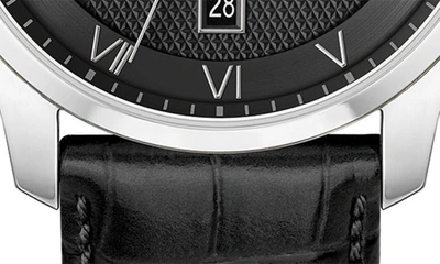 Hugo Boss Men Principle Quartz Basic Calendar Black Leather Watch 41mm In Black