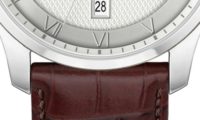 Hugo Boss Men Principle Quartz Basic Calendar Brown Leather Watch 41mm In Silver
