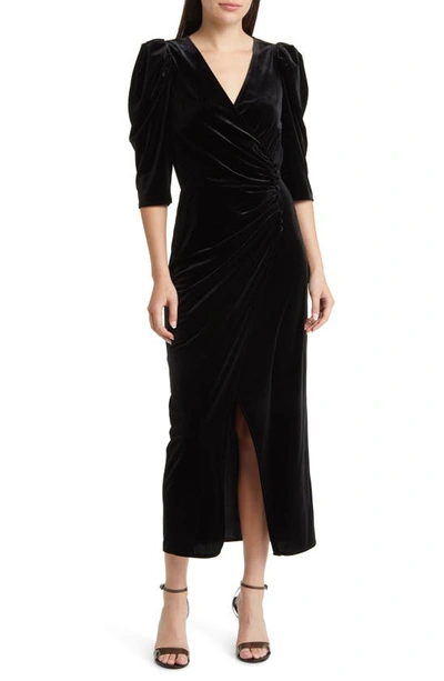 Shop Chelsea28 Faux Wrap Velvet Midi Cocktail Dress In Black