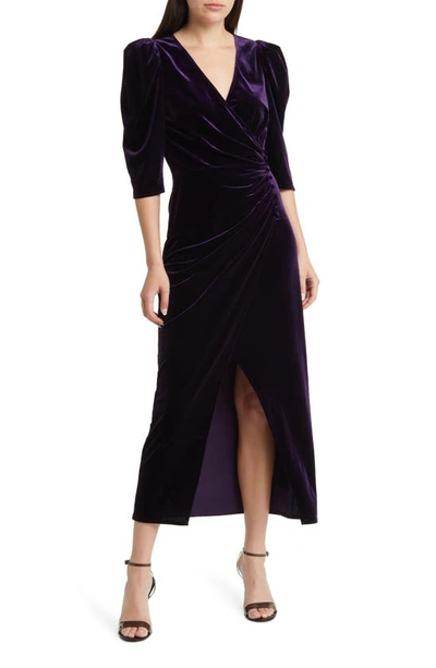 Shop Chelsea28 Faux Wrap Velvet Midi Cocktail Dress In Purple