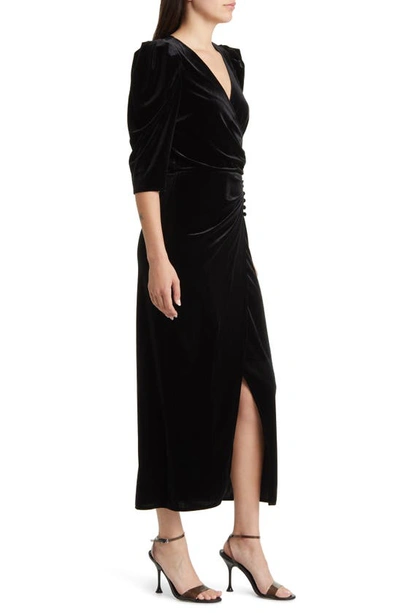 Shop Chelsea28 Faux Wrap Velvet Midi Cocktail Dress In Black