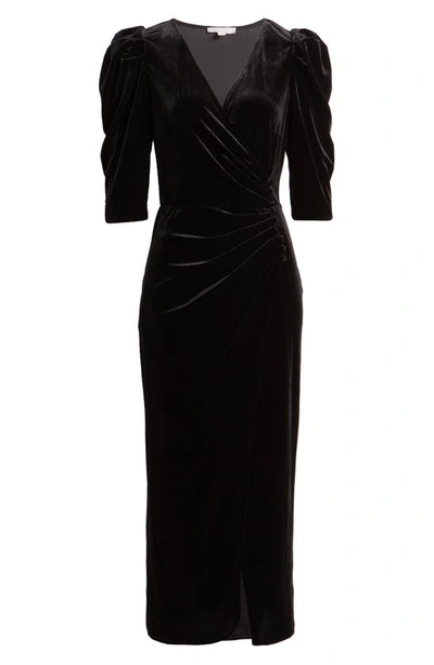 Shop Chelsea28 Faux Wrap Velvet Midi Cocktail Dress In Black