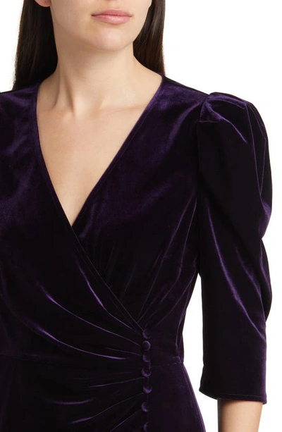 Shop Chelsea28 Faux Wrap Velvet Midi Cocktail Dress In Purple