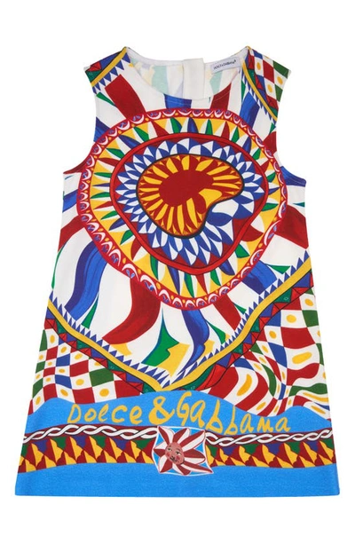 Shop Dolce & Gabbana Kids' Carretto Siciliano Print Dress In Blue Multiprint