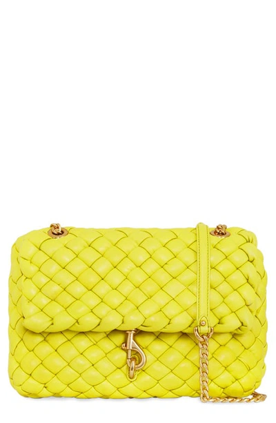 Shop Rebecca Minkoff Edie Woven Leather Convertible Crossbody Bag In Citron