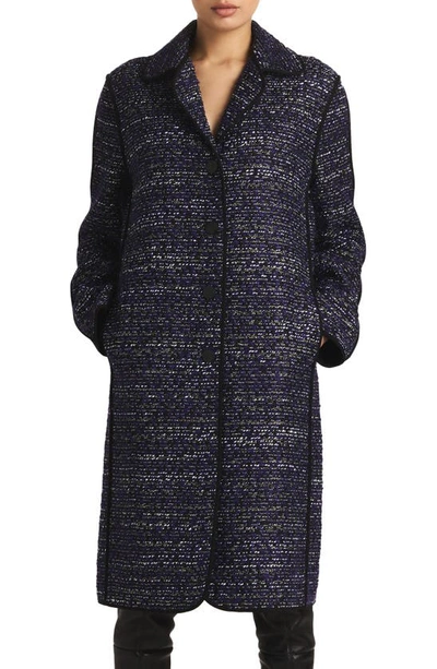Shop St John Metallic Tweed Long Coat In Purple/ Black Multi