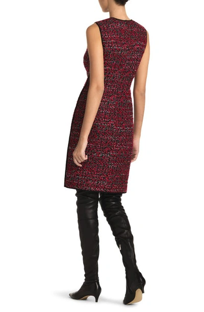 Shop St John Metallic Bouclette Tweed Sleeveless Sheath Dress In Crimson/ Black Multi