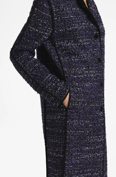 Shop St John Metallic Tweed Long Coat In Purple/ Black Multi