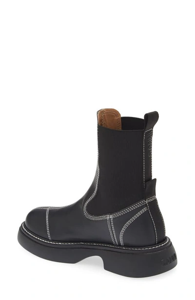 Ganni Topstitched Leather Chelsea Boots In Black