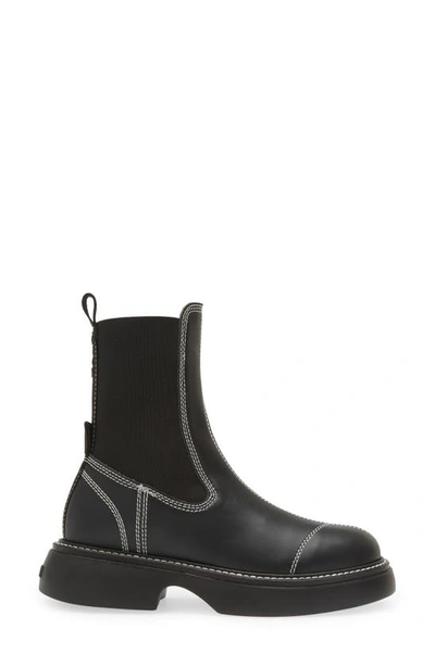 Ganni Topstitched Leather Chelsea Boots In Black