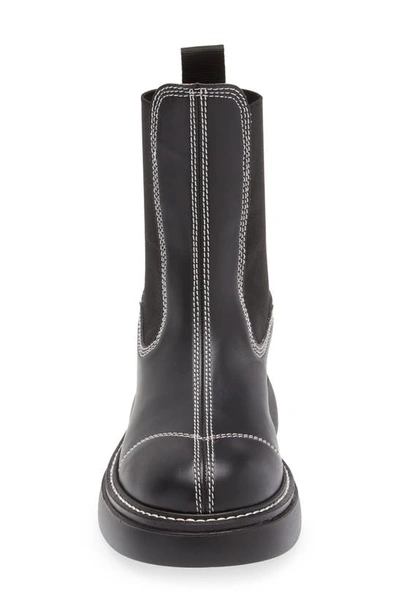 Ganni Topstitched Leather Chelsea Boots In Black