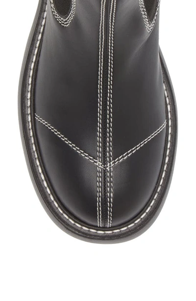 Ganni Topstitched Leather Chelsea Boots In Black