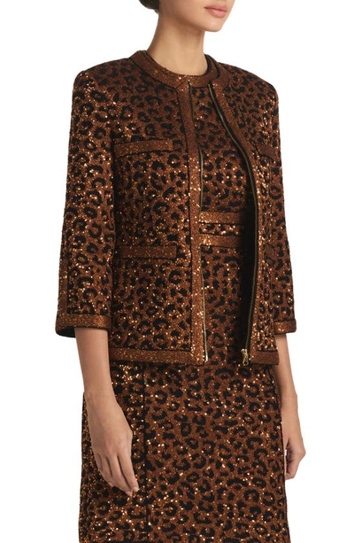 Shop St John Sequin Leopard Jacquard Jacket In Caramel/ Copper Multi