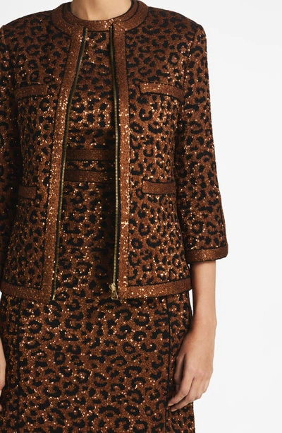 Shop St John Sequin Leopard Jacquard Jacket In Caramel/ Copper Multi