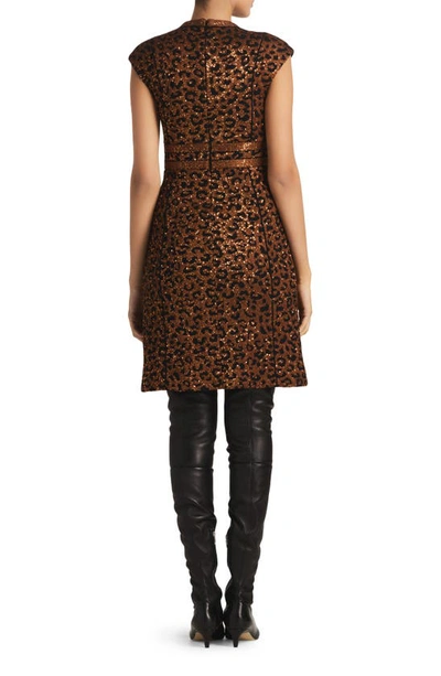 St John Leopard Sequin Knit Cap-sleeve A-line Dress In Caramel/ Copper Multi