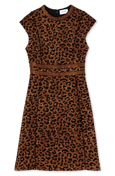 Shop St John Sequin Leopard Jacquard Cap Sleeve Dress In Caramel/ Copper Multi