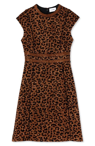St John Leopard Sequin Knit Cap-sleeve A-line Dress In Caramel/ Copper Multi