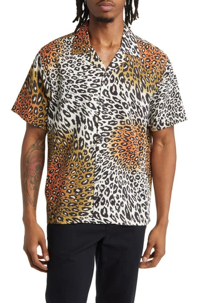 Shop Saturdays Surf Nyc Canty Sound Leopard Print Short Sleeve Camp Shirt In Autumn Maple