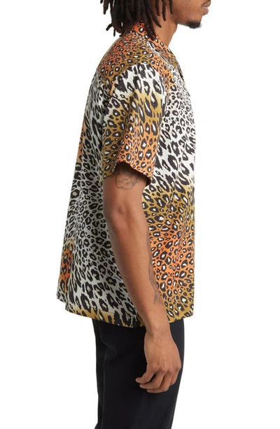 Shop Saturdays Surf Nyc Canty Sound Leopard Print Short Sleeve Camp Shirt In Autumn Maple