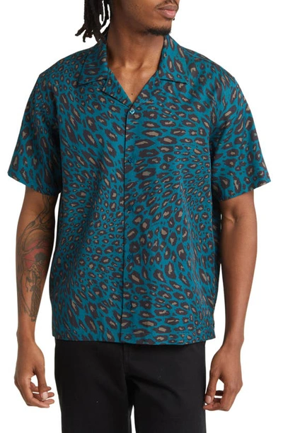Shop Saturdays Surf Nyc Canty Sound Leopard Print Short Sleeve Camp Shirt In Gulf Coast