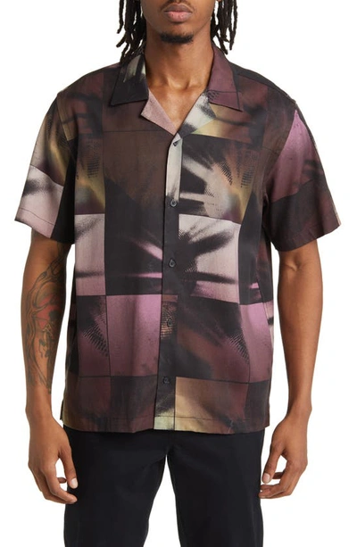 Shop Saturdays Surf Nyc Canty Disco Print Short Sleeve Camp Shirt In Purple Magic