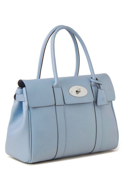 Shop Mulberry Bayswater Pebbled Leather Satchel In Poplin Blue