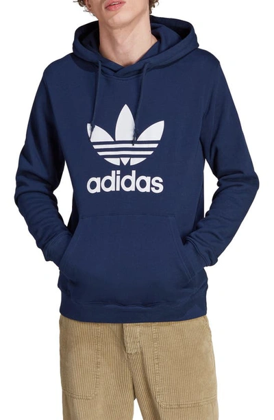 Shop Adidas Originals Lifestyle Trefoil Graphic Hoodie In Night Indigo