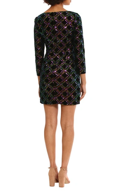 Shop Donna Morgan For Maggy Sequin Diamond Pattern Cocktail Minidress In Black Purple Gold