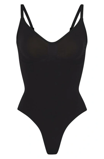 Shop Skims Seamless Sculpt Thong Bodysuit In Onyx