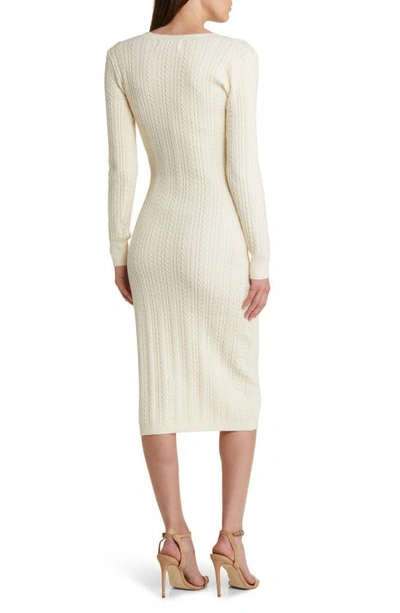 Shop Charles Henry Cable Stitch Long Sleeve Sweater Dress In Cream