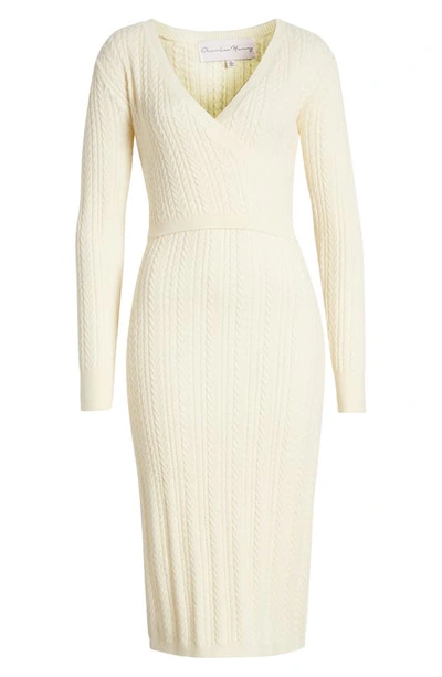 Shop Charles Henry Cable Stitch Long Sleeve Sweater Dress In Cream