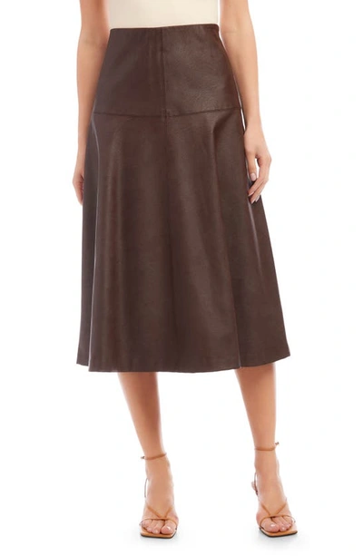Shop Karen Kane Faux Leather A-line Midi Skirt In Brown