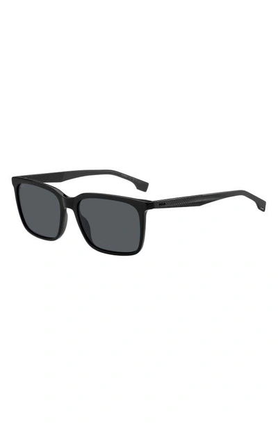 Shop Hugo Boss 57mm Rectangular Sunglasses In Black Grey/ Gray