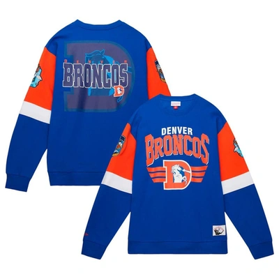 Shop Mitchell & Ness Royal Denver Broncos Gridiron Classics Allover 3.0 Pullover Sweatshirt