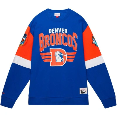 Shop Mitchell & Ness Royal Denver Broncos Gridiron Classics Allover 3.0 Pullover Sweatshirt