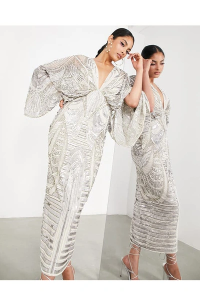 Asos Design Edition Sequin Long Sleeve Midi Dress In Multi | ModeSens