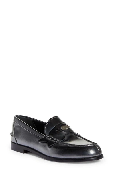 Shop Christian Louboutin Airbrush Penny Loafer In 5525 Silverlack/ Lin Black