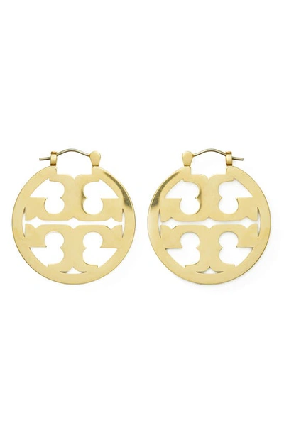Shop Tory Burch Small Miller Logo Hoop Earrings In Tory Gold
