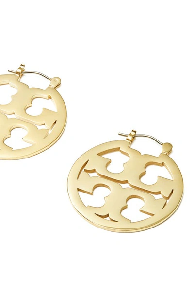 Shop Tory Burch Small Miller Logo Hoop Earrings In Tory Gold